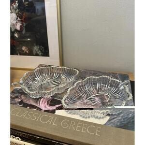 2 VTG Clear Depression Glass Fine Ribbed Leaf Trinket Dishes by Federal Glass
